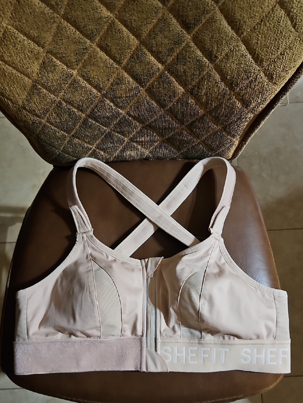 SHEFIT Ultimate High Impact Front Zip Close Wirefree Sports Bra Padded Cream